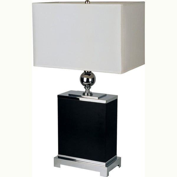 Modern Silver and Black Metal Table Lamp with White Shade