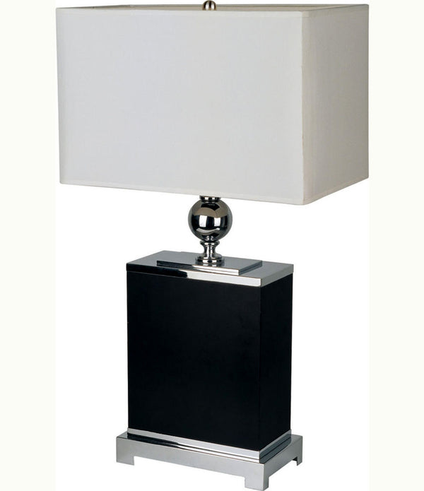 Modern Silver and Black Metal Table Lamp with White Shade