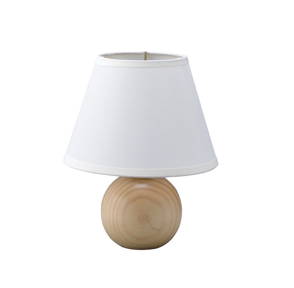 Light Brown Wooden Table Lamp with White Fabric Shade