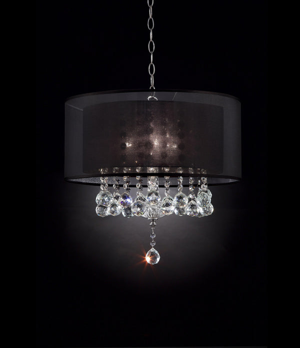 Contempo Silver Ceiling Lamp with Black Shade and Crystal Accents