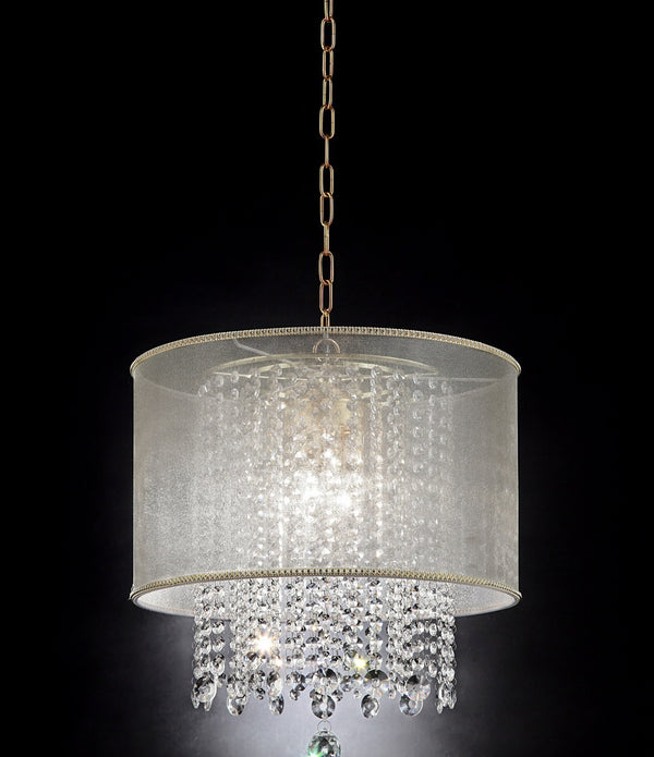 Primo Gold Finish Ceiling Lamp with Crystal Accents and White Shade