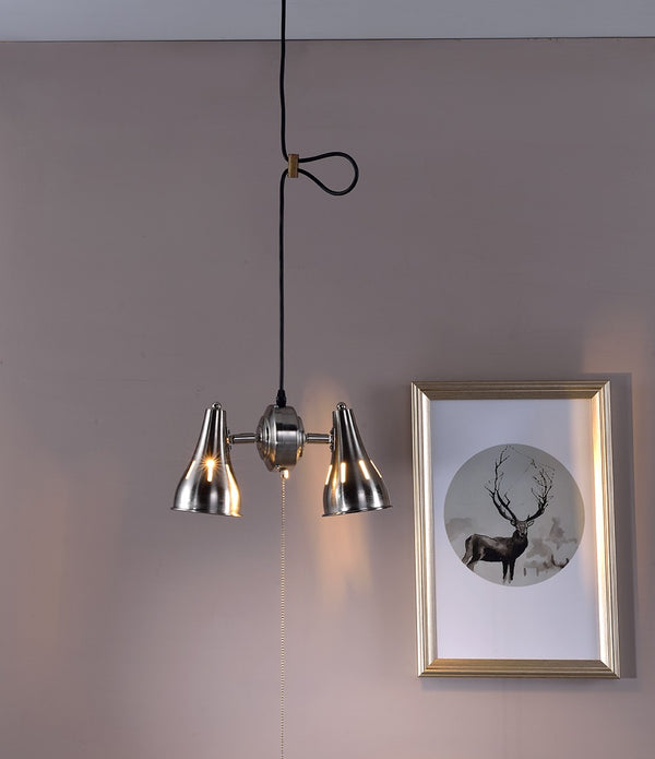 Two Light Industrial Silver Hanging Light