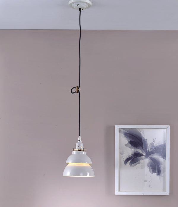 Industrial Two Tier White Metal Hanging Light