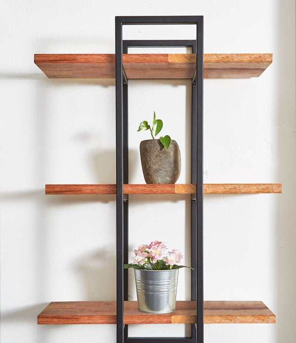 Modern Black and Natural Deouble Rectangle Hanging Wall Shelves