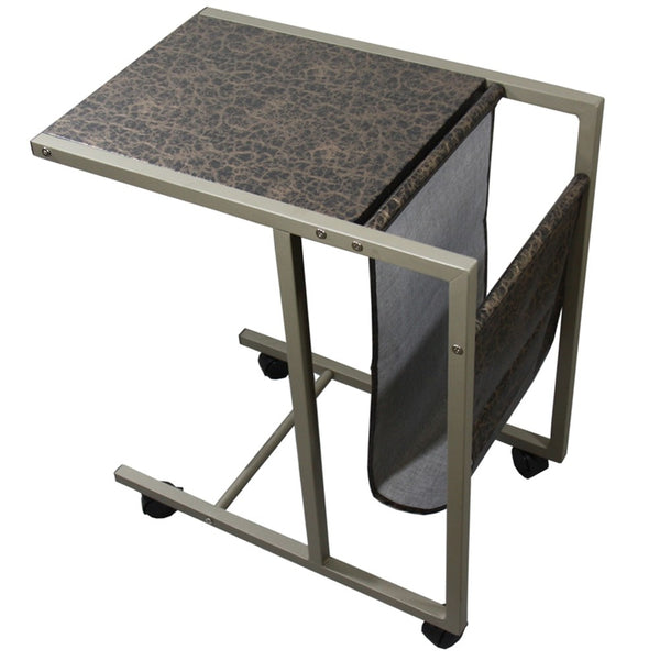 Modern Black and Brown Faux Granite Metal Laptop Cart Desk