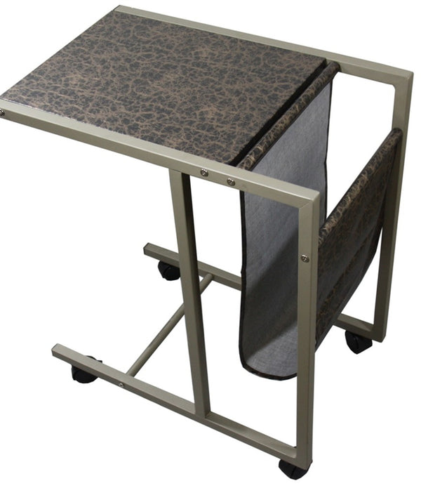 Modern Black and Brown Faux Granite Metal Laptop Cart Desk