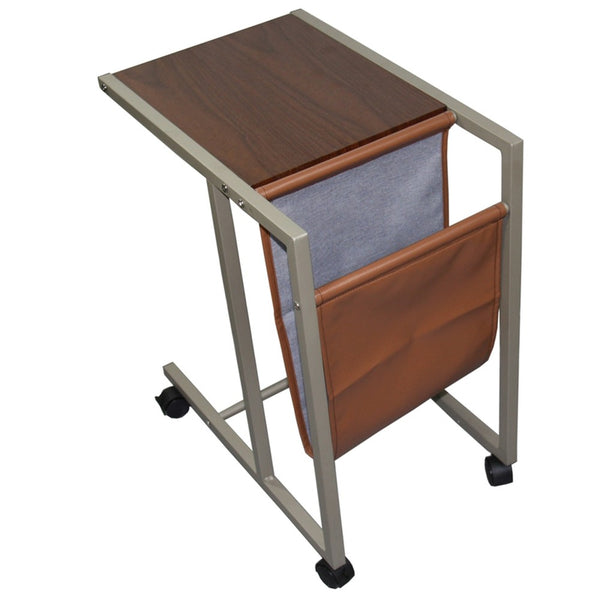 Modern Brown Faux Woodgrain Metal Laptop Cart Desk