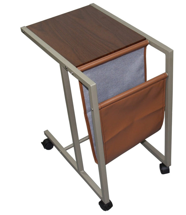 Modern Brown Faux Woodgrain Metal Laptop Cart Desk