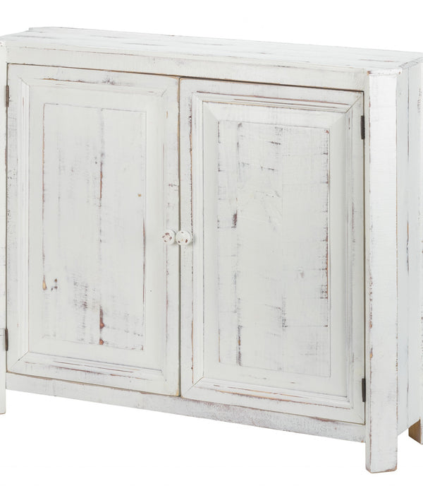 Distressed White Wooden Two Door Accent Cabinet