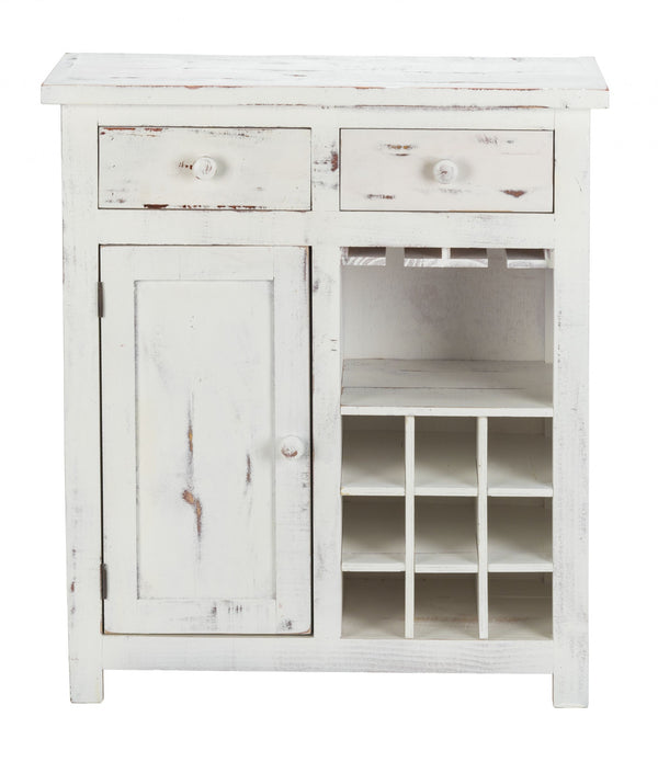 Rustic White Wine Cabinet with Two Drawers