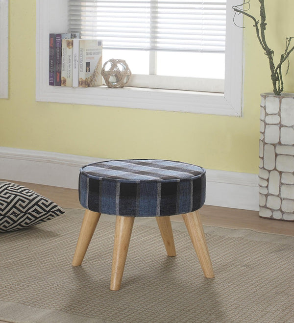 Useful Blue Gray Black Plaid Traditional Foot Stool