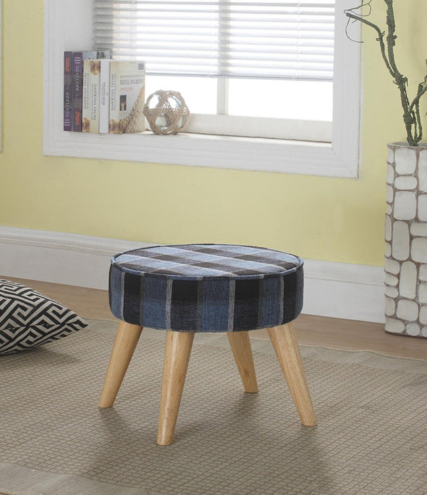 Useful Blue Gray Black Plaid Traditional Foot Stool