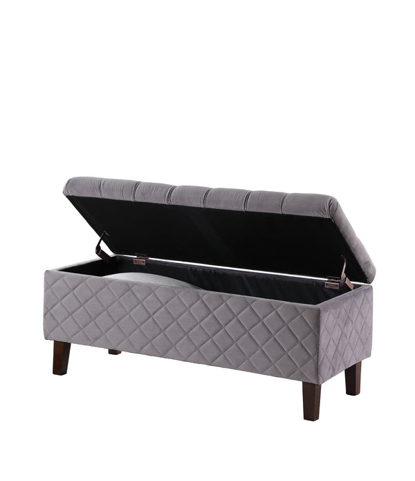 Dove Gray Quilted and Tufted Storage Bench