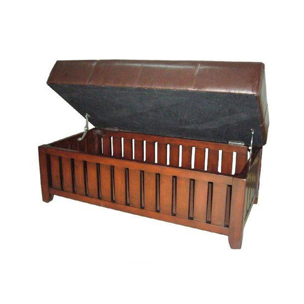 Brown Leather Storage Bench