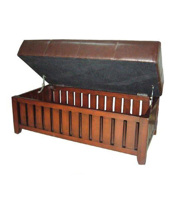 Brown Leather Storage Bench