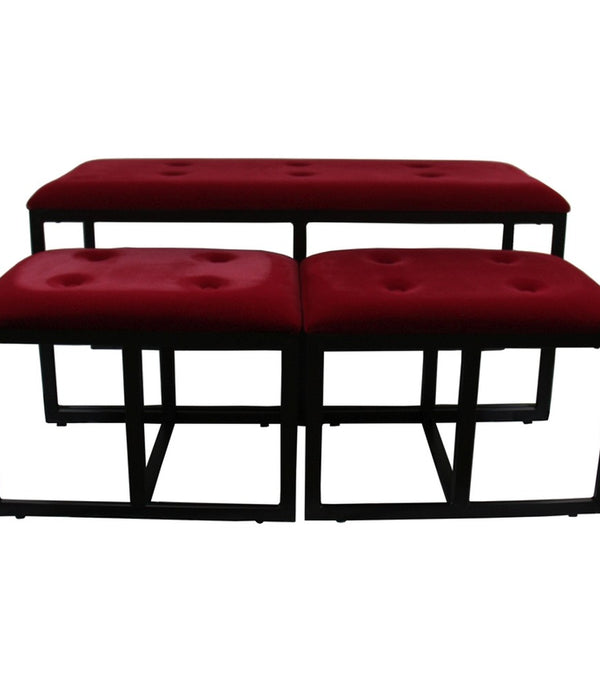 Modern Black and Red Metal Three Piece Bench Set