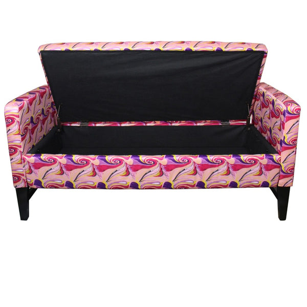 Modern Hot Pink and Purple Abstract Print Storage Bench