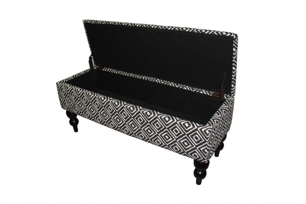 Modern Tailored Charcoal and White Geometric Storage Bench