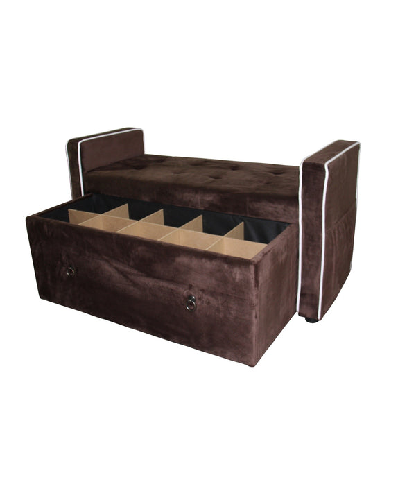 Brown Suede Shoe Storage Bench with Drawer