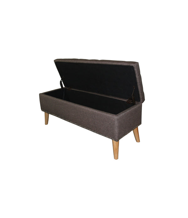 Gray Brown Linen Look Tufted Storage Bench