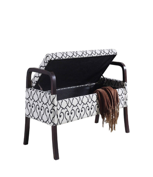 Black and White Scroll Wooden Storage Bench with Handles