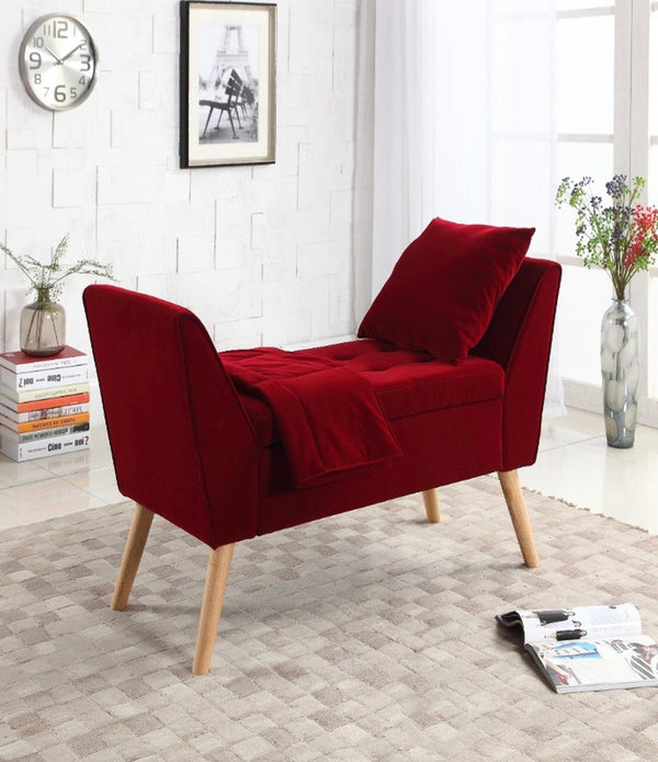 Deep Red Modern Flair Storage Bench with Pillow and Blanket