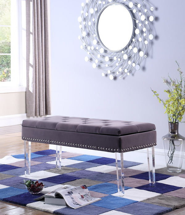 Contemporary Chic Purple Gray and Clear Acrylic Storage Bench