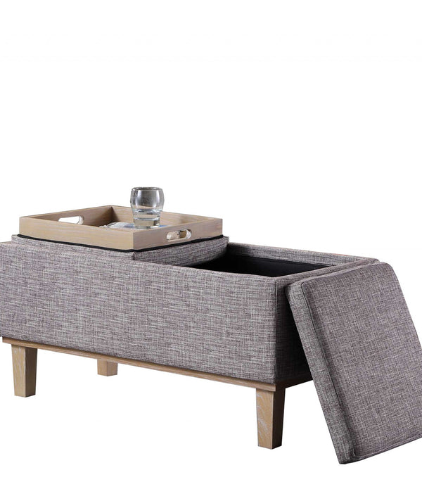 Gray Linen Look and Natural Storage Bench with Tray