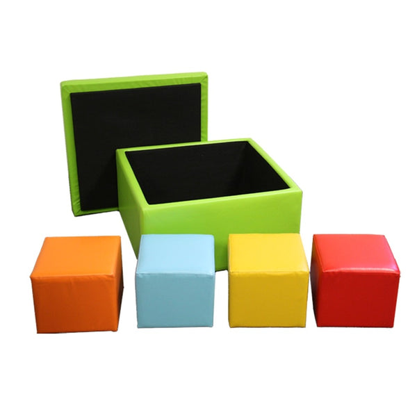 Modern Retro Brights Faux Leather Five Piece Square Ottoman Set