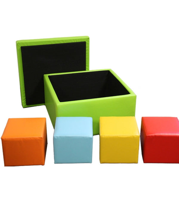 Modern Retro Brights Faux Leather Five Piece Square Ottoman Set