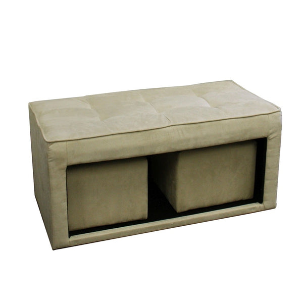 Beige Storage Bench and Ottoman Set