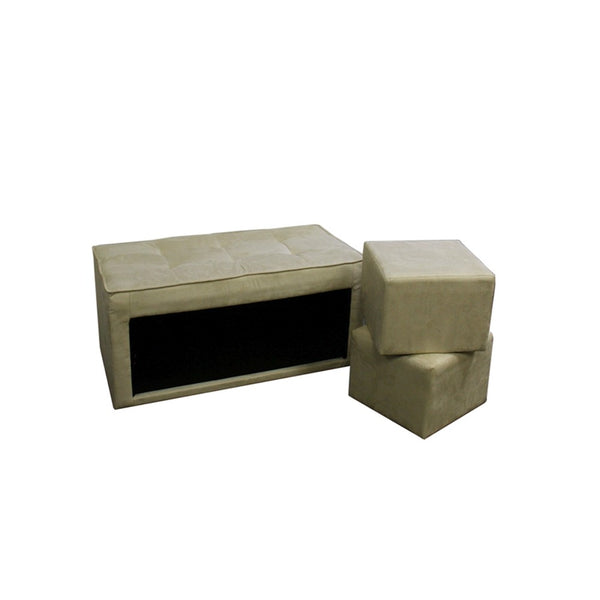 Beige Storage Bench and Ottoman Set