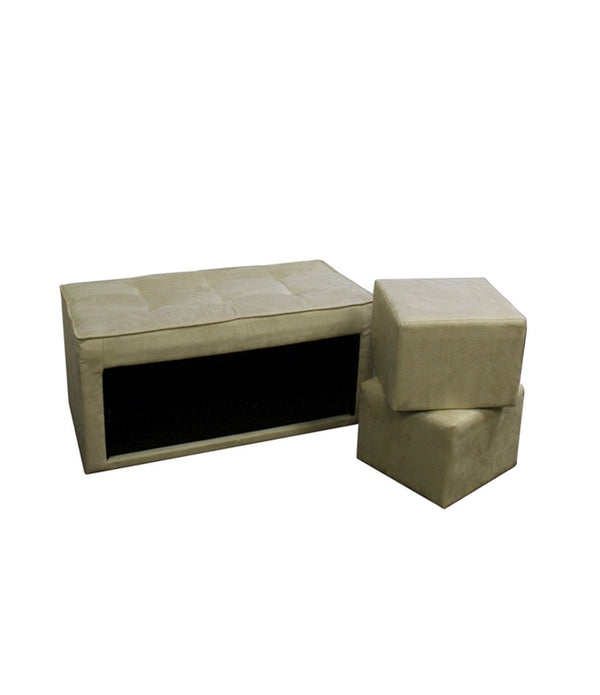 Beige Storage Bench and Ottoman Set