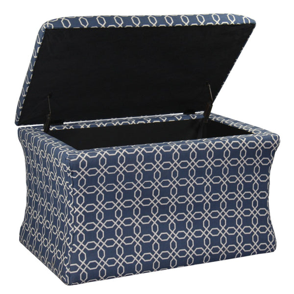 Blue and Cream Lattice Design Storage Bench