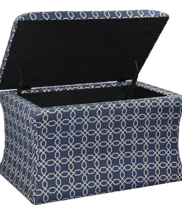 Blue and Cream Lattice Design Storage Bench