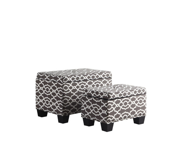 Set of Two Brown and White Lattice Rectangular Storage Ottomans