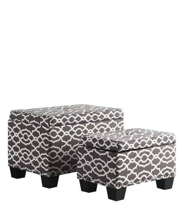 Set of Two Brown and White Lattice Rectangular Storage Ottomans