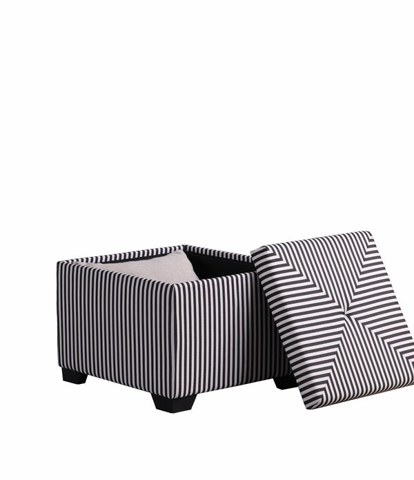 Black and White Pinstripes Tufted Storage Ottoman