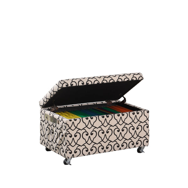 Black and Ivory Morroccan Heart Rolling Storage Ottoman with Pockets