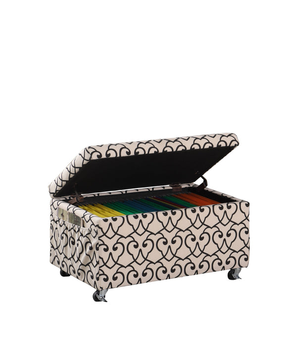 Black and Ivory Morroccan Heart Rolling Storage Ottoman with Pockets