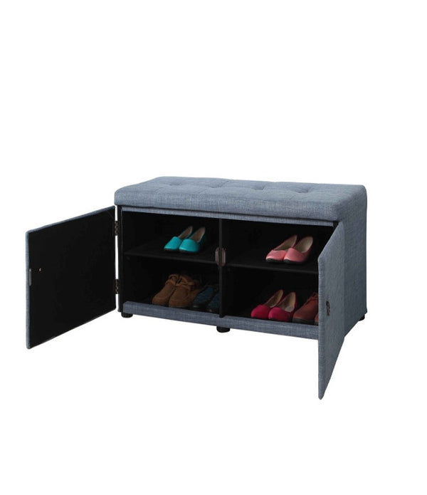 Blue Gray Linen Look Double Door Shoe Storage Bench