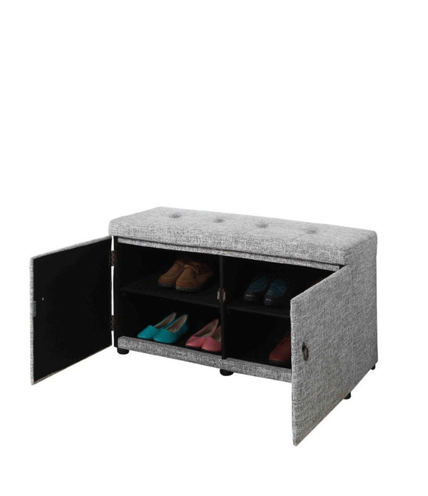 Light Gray Linen Look Double Door Shoe Storage Bench