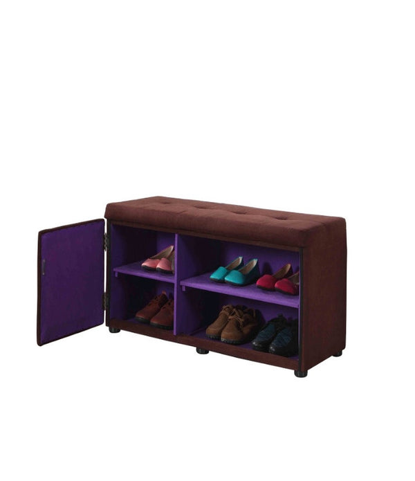 Brown and Purple Tufted Shoe Storage Bench