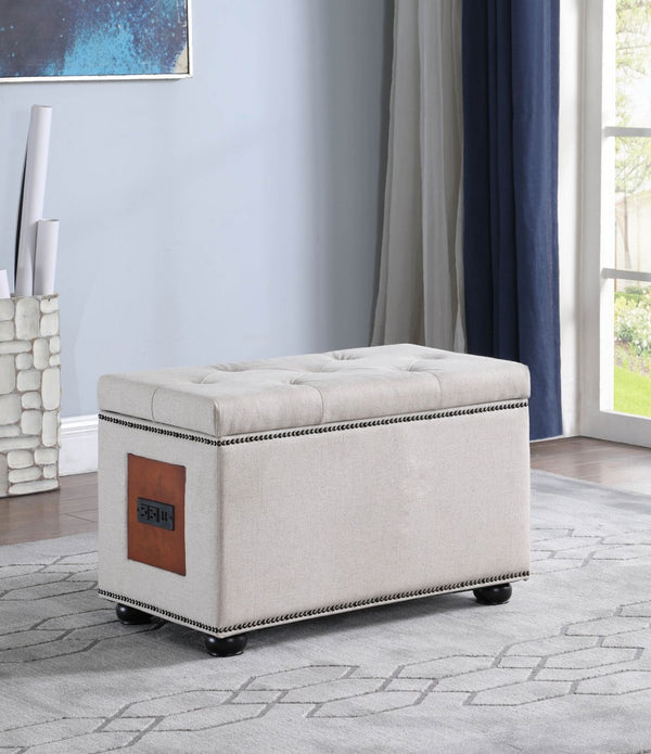 Natural Tufted Storage Ottoman with Charging Station