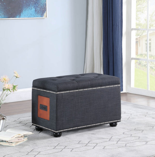 Charcoal Gray Tufted Storage Ottoman with Charging Station