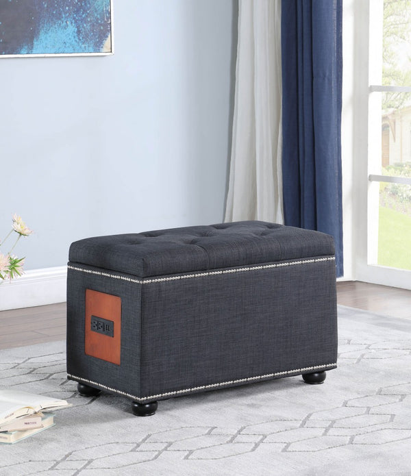 Charcoal Gray Tufted Storage Ottoman with Charging Station