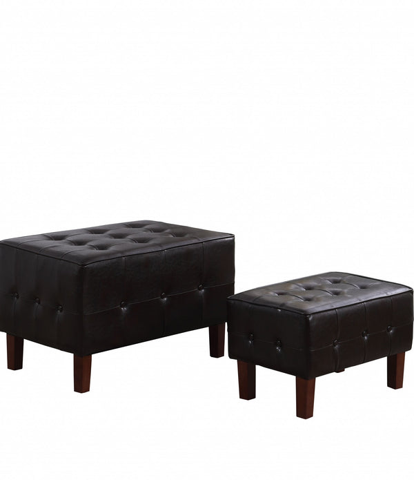 Set of Two Brown Faux Leather Tufted Stackable Ottomans