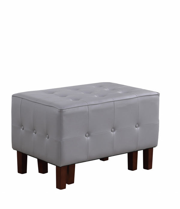 Set of Two Gray Faux Leather Tufted Stackable Ottomans