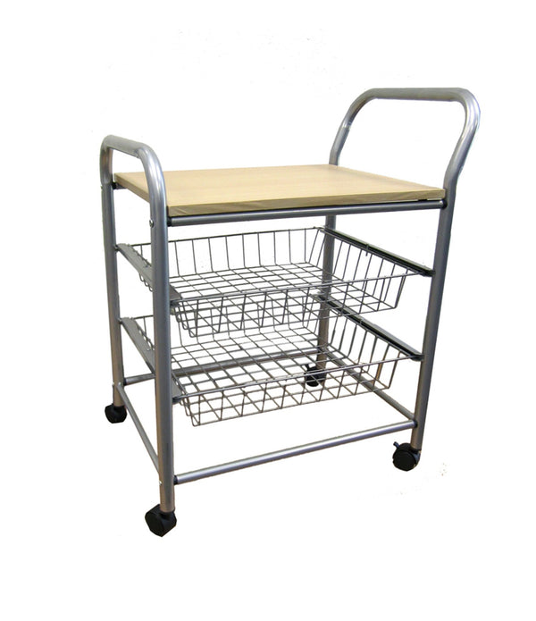 Steel and Natural Wood Multifunctional Utility Cart