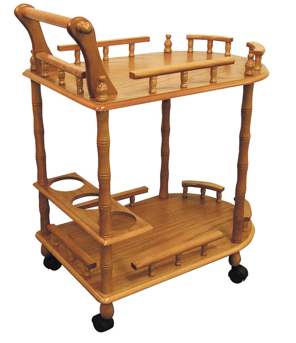 Oak Finish Rolling Wine Bar Cart